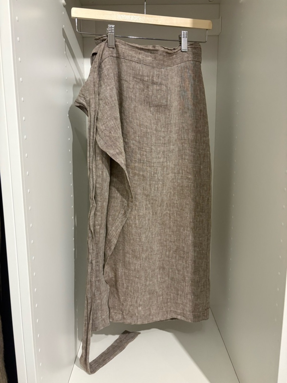 Wrap Midi Skirt in Taupe Linen Blend